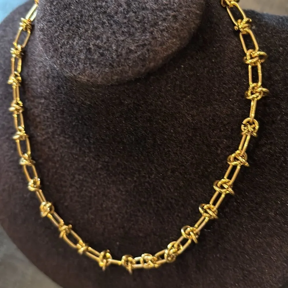 INS Fashion 18K Gold Plated Stainless Steel Knot Link Chain Necklace - Picture 2 of 8